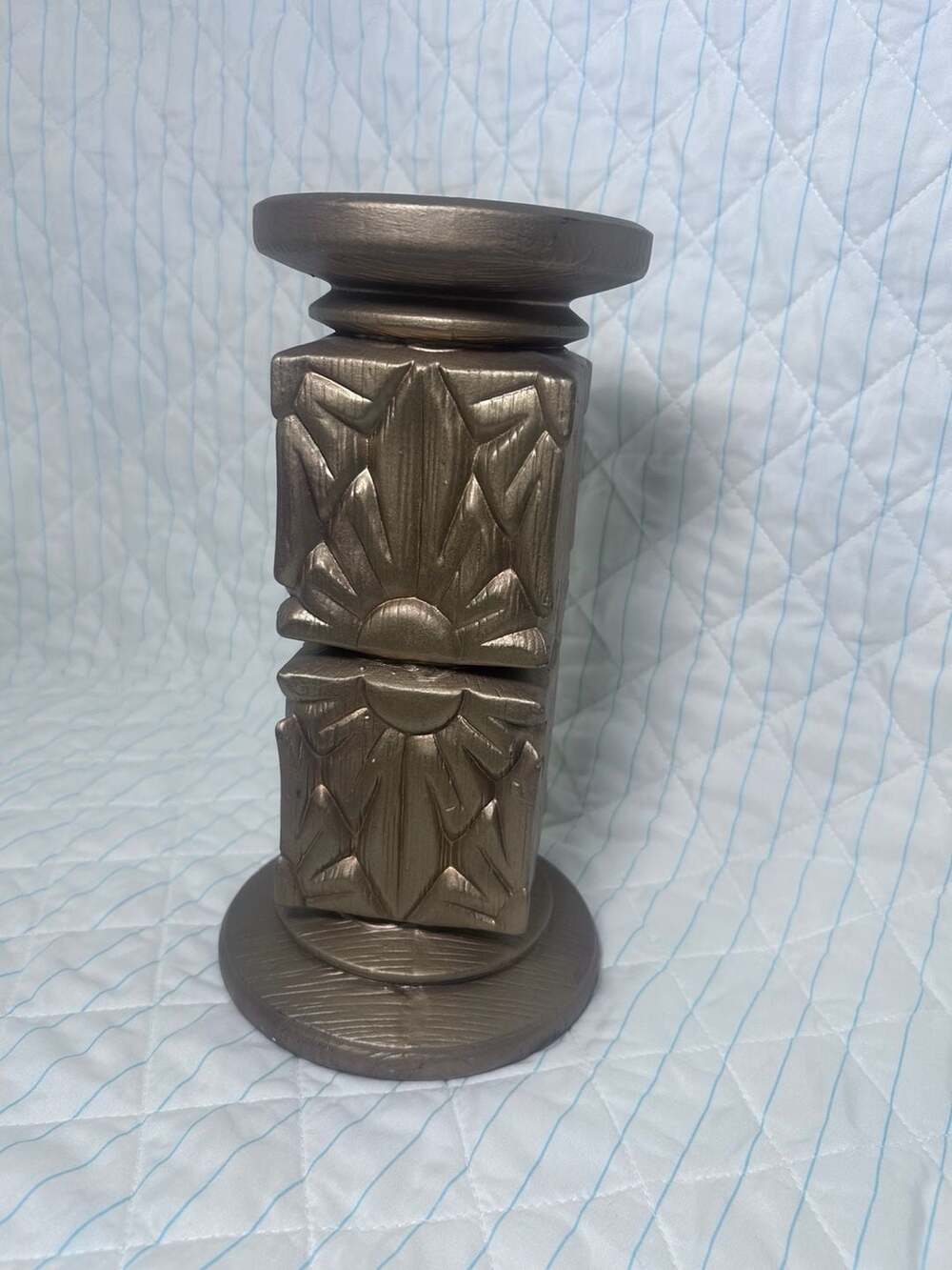 Wilks Signed Vintage Gold Art Deco Sunburst Pillar Candle Holder